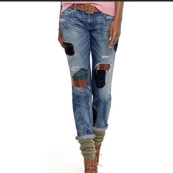 Polo Ralph Lauren Astor Slim Boyfriend Jean (Sz 25) Fall Plaid Patchwork Limited - Picture 1 of 11